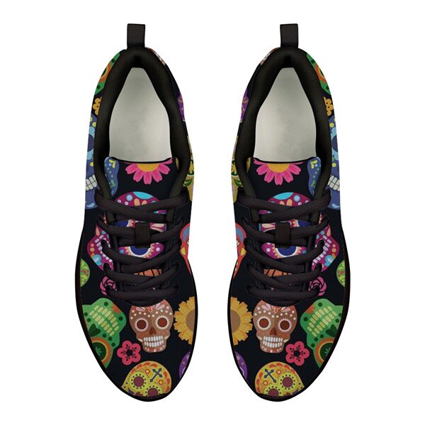Classic Sugar Skulls Printed Flat Sneakers Gothic Casual Mesh Lace Sprot Women Shoes