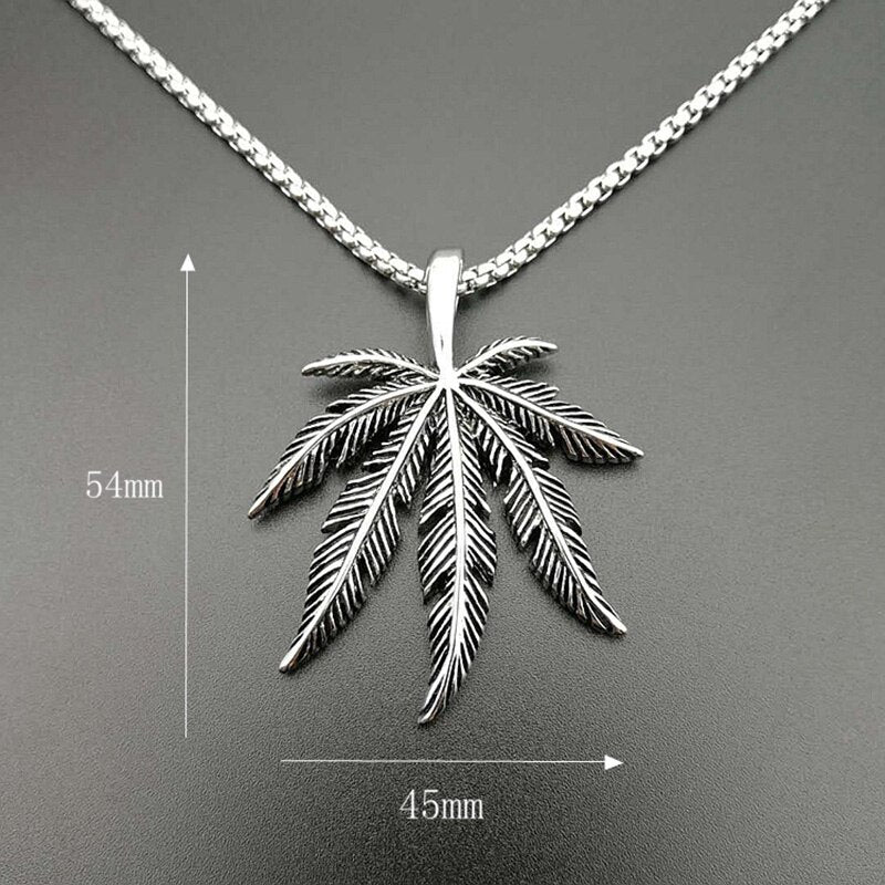 Stainless Steel Marijuana Cannabises Maple Leaf Plant Pendants Necklaces