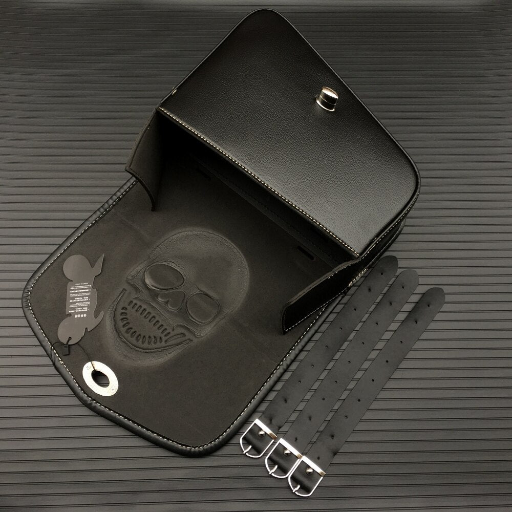 Motorcycle Tool Skull Logo Black PU Leather Saddle Bags