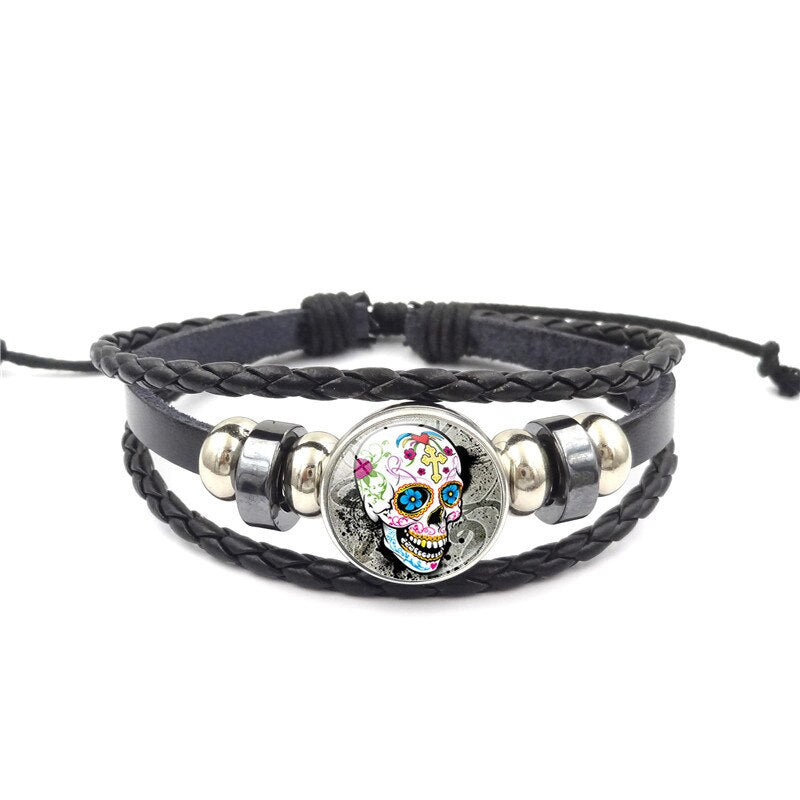 Sugar Skull Snap Button  bracelet For Women Men 18mm Glass