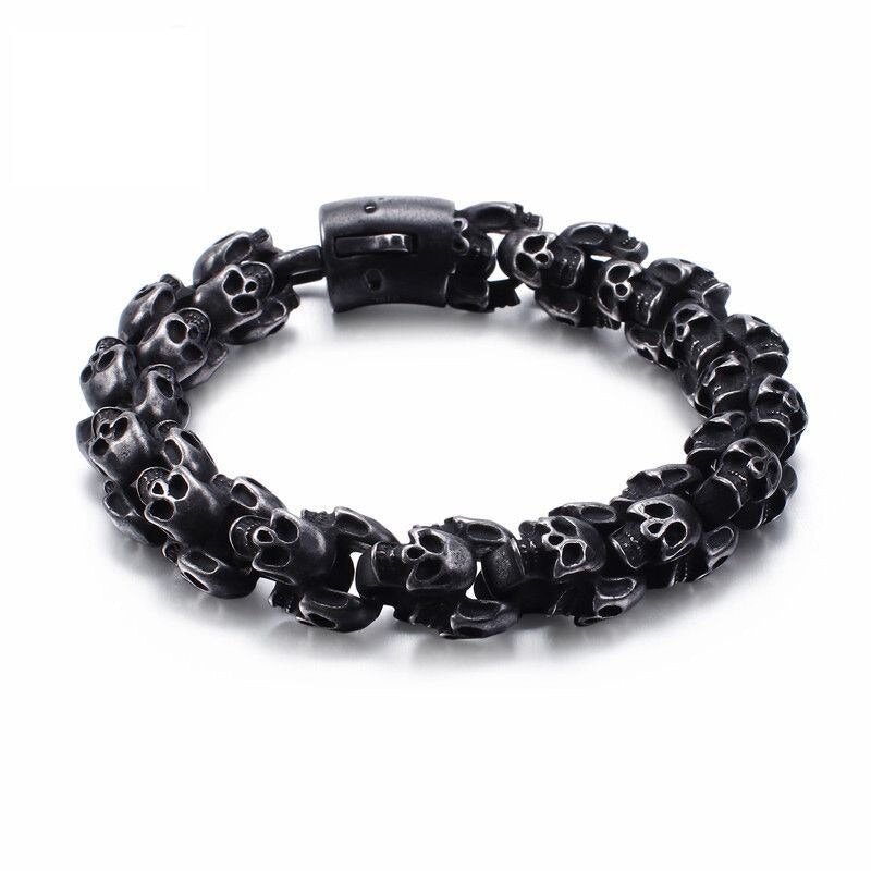 Large Stainless Steel Shiny Skull Charm Bracelets Men's Bracelet