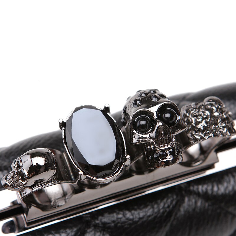 Skull ring woman evening bag vintage plaid woman clutch bag