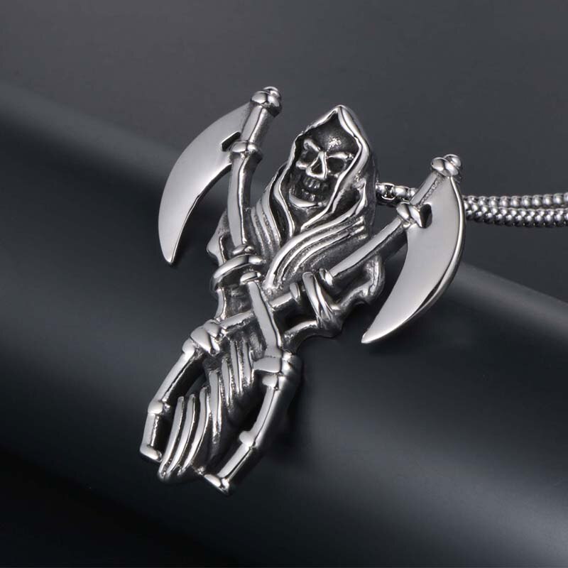 2020 New Punk Men Necklaces Skull Double Axe Pendant