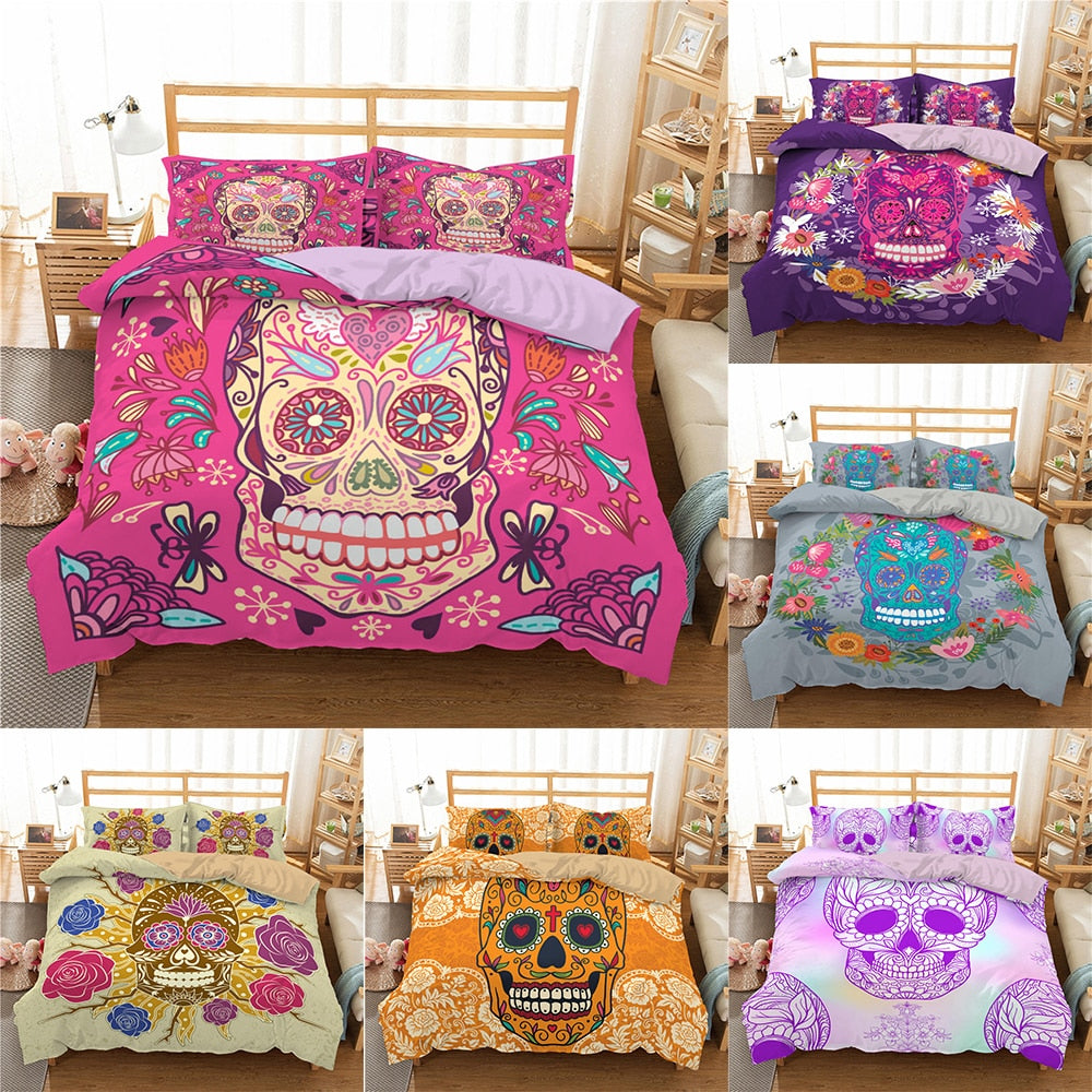 Sugar Skull Print Home Bedding Sets Duvet Cover Bed Set Pillowcase