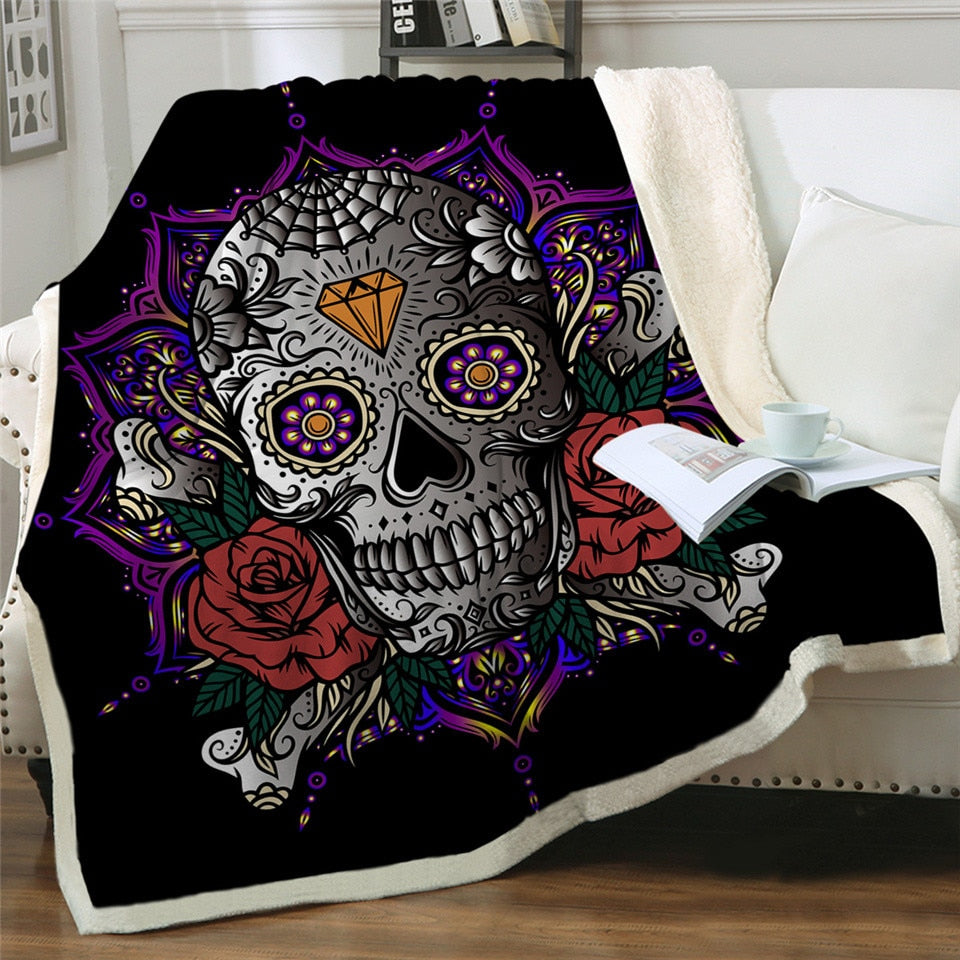 Sugar Skull Blanket for Beds Floral Roses Thin Quilt Fashionable Blanket