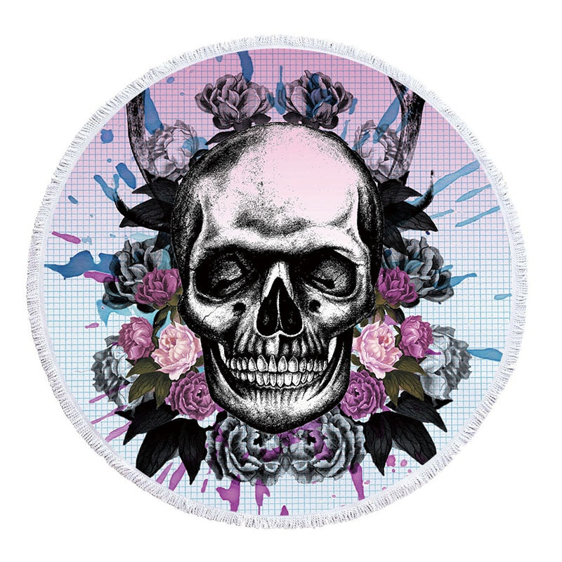 3D Sugar Skull Printed Beach Towel With Tassel Microfiber Large Bath Towel