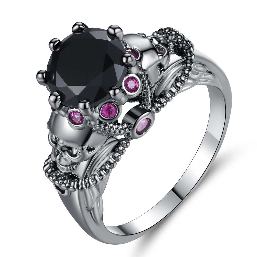 Hip Hop Trend Punk Style Black Non-mainstream Cubic Zircon Rings
