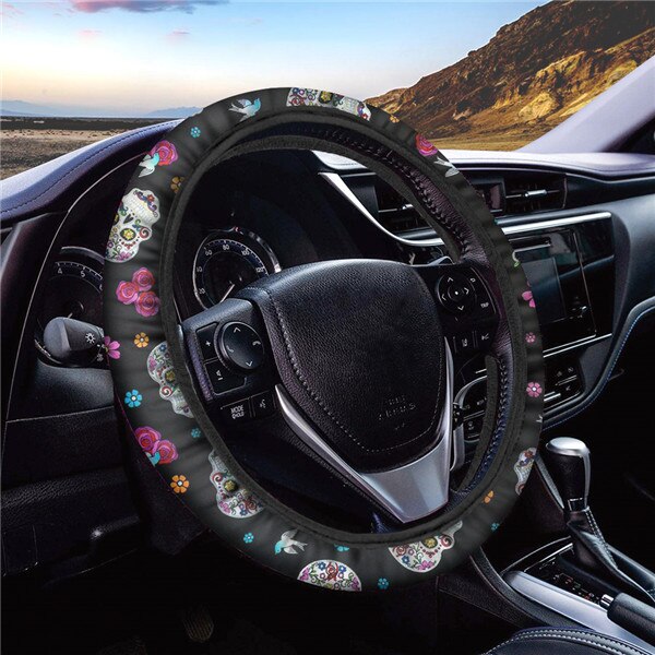 Sugar Skull Printed Full Lined Soft Padding Steering Wheel Cover