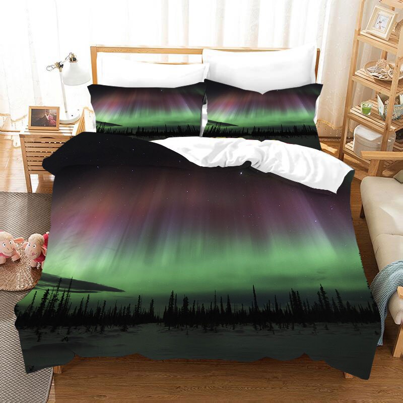 Aurora Three-piece Set 3D Digital Four-piece Set Beddings Quilt Cover
