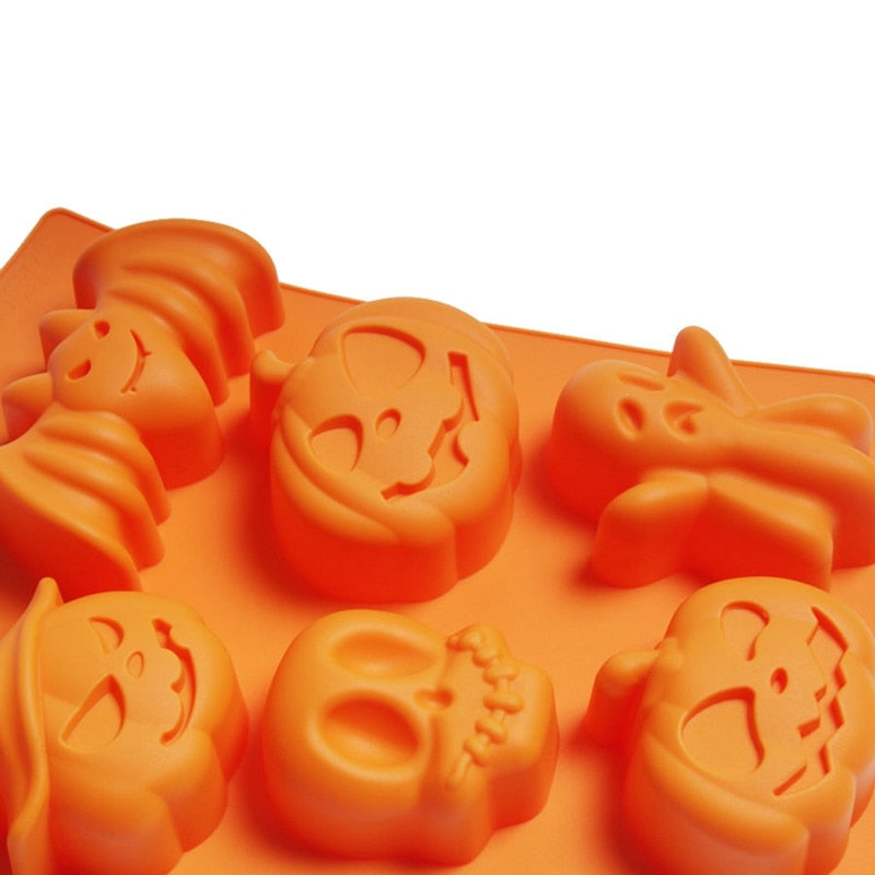 1pcs 6 Grids Pumpkin Bat Skull Ghost Shape Halloween Silicone Mold