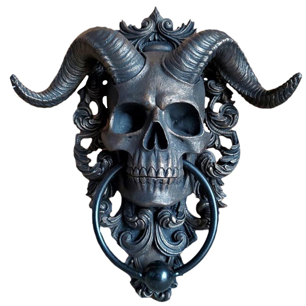 Skeleton Head Door Knocker Decor Resin Goat-headed Figure Hanger 3D Resin