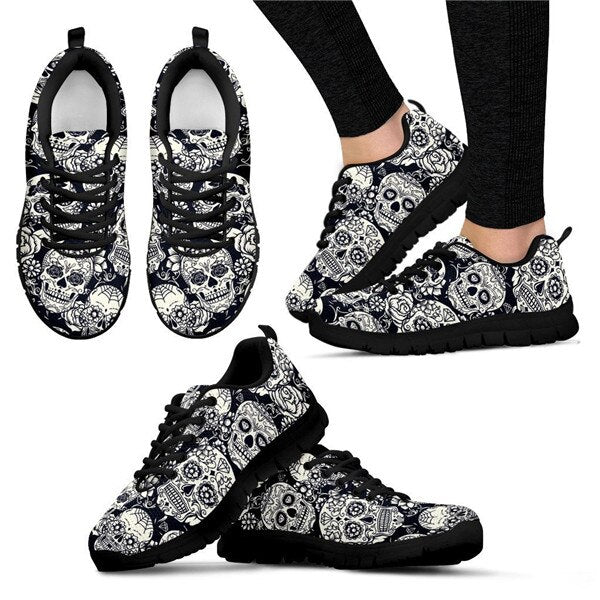 Classic Sugar Skulls Print Breathable Flat Women Shoes