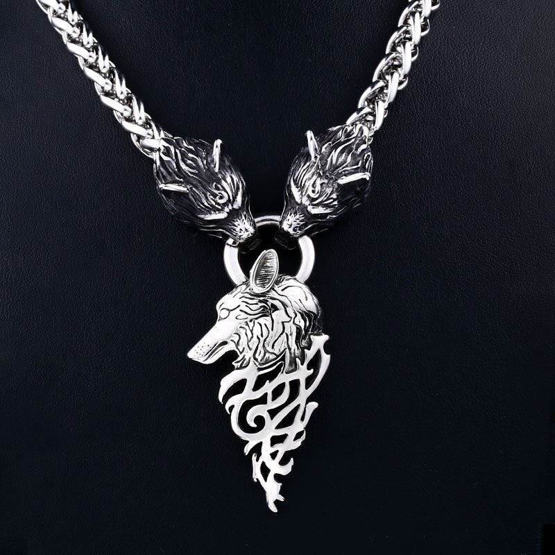 Men stainless steel necklace viking wolf head with Odin