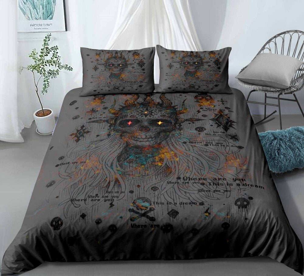 Shining Sugar Skull Bedding Set Bedroom Decor Doona Quilt Cover Black