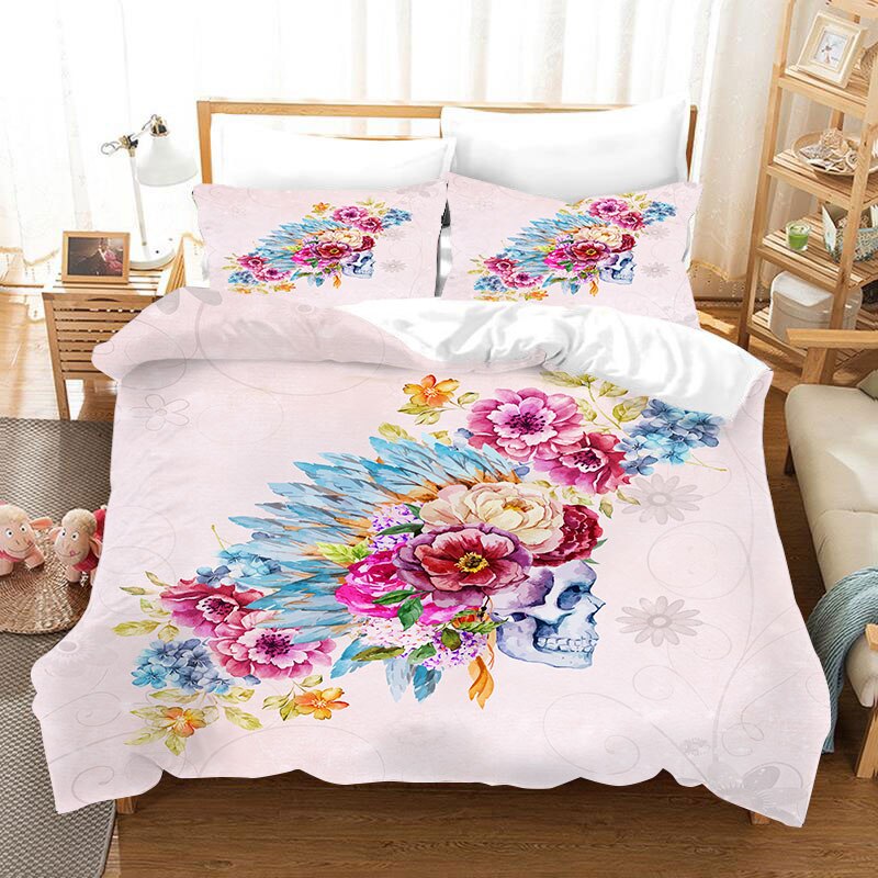 Color Ink Skull Bedding Set Duvet Covers Pillowcases Sugar Skull Queen Comforter Bedding