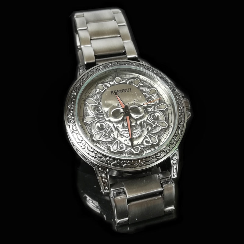 Fashion 3D SKULL Men Watches Luxury Retro Leather Casual Quartz Wrist Watches