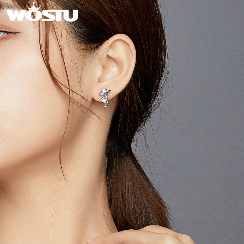 Wostu Oxidized silver Stud Earrings for Women Skull Man with Guitar Jewelry Gift