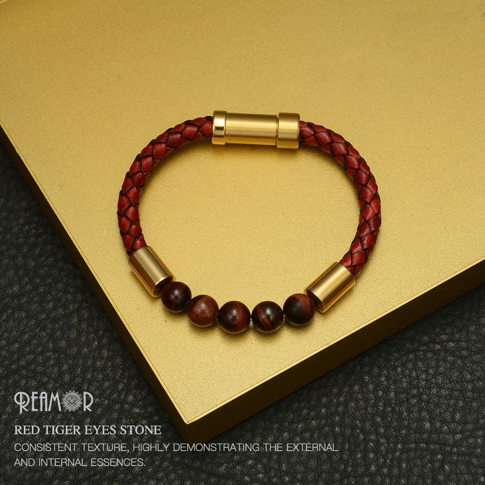 2019 Men Black Braided Leather Bracelets Natural Stone Bracelet