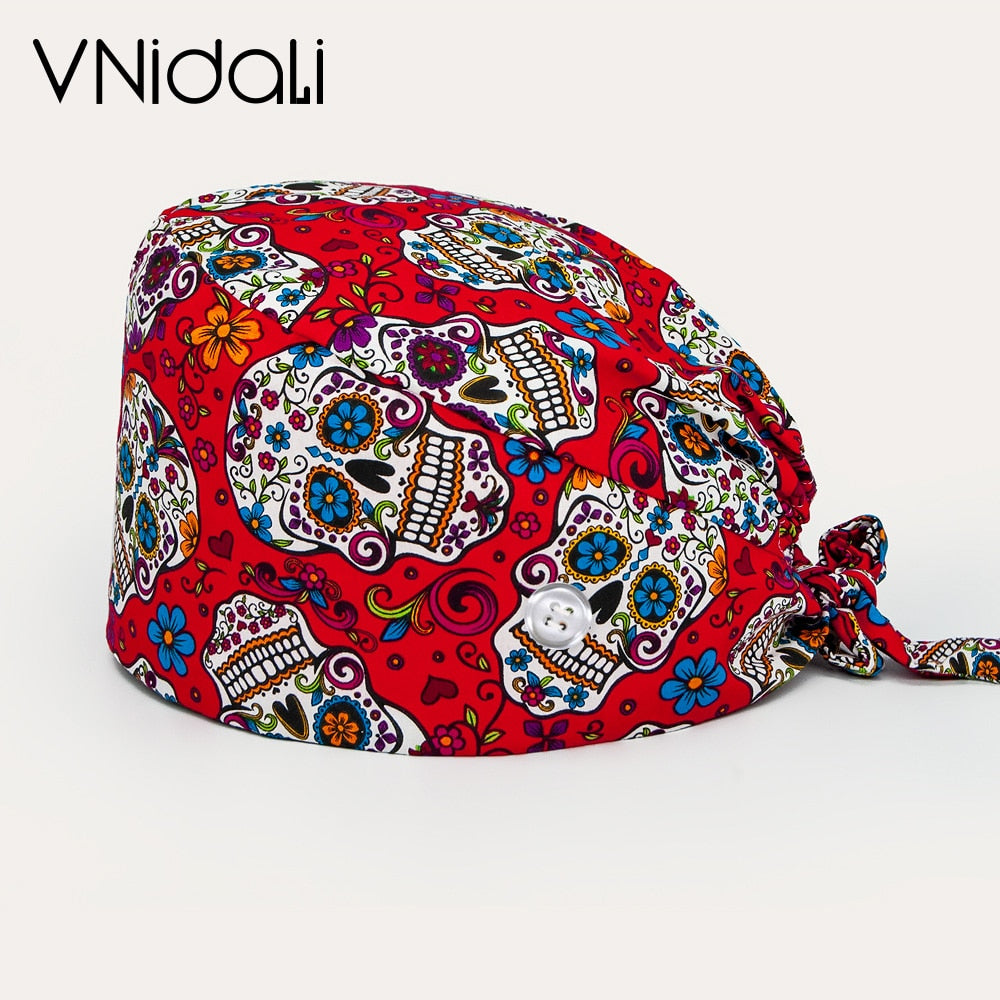 Sugar Skull printing hats adjustable scrub hat beauty salon working cap laboratory pet shop nursing scrubs cap