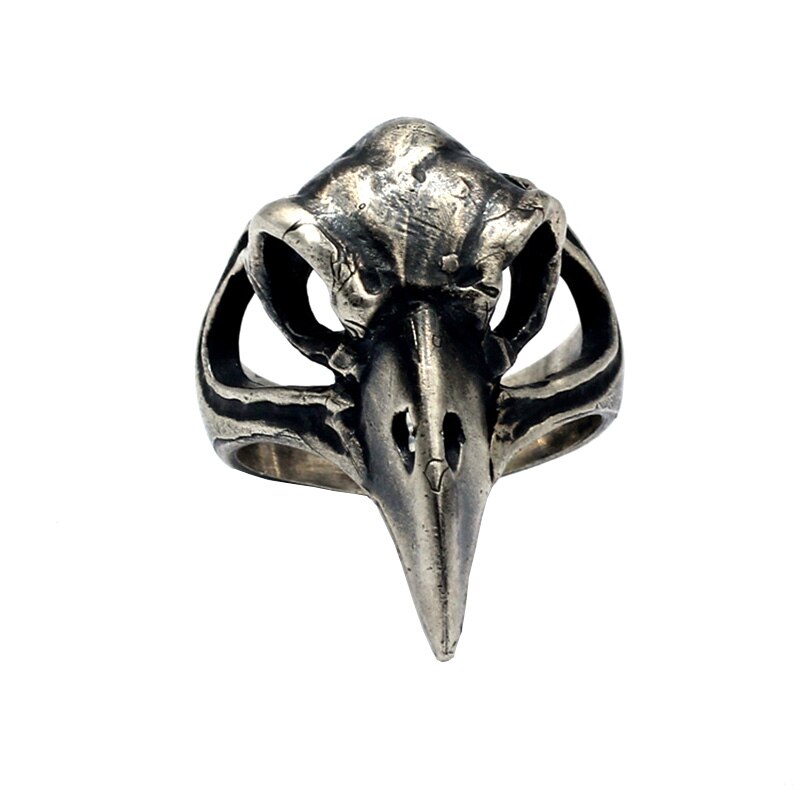 Solid 925 Sterling Silver Jewelry Skull Bird Rings For Men Antique Retro Punk