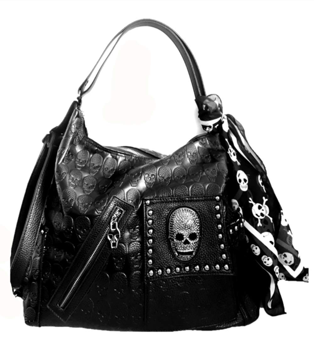 Women PU Leather Skull Rivet Handbag Lady
