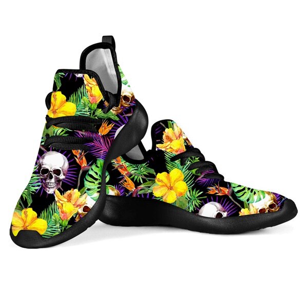 Women's Flats Shoes Tropical Leaves Skull Printed Girls Sneakers