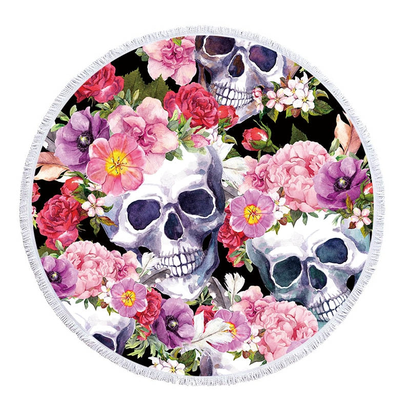 3D Sugar Skull Printed Beach Towel With Tassel Microfiber Large Bath Towel
