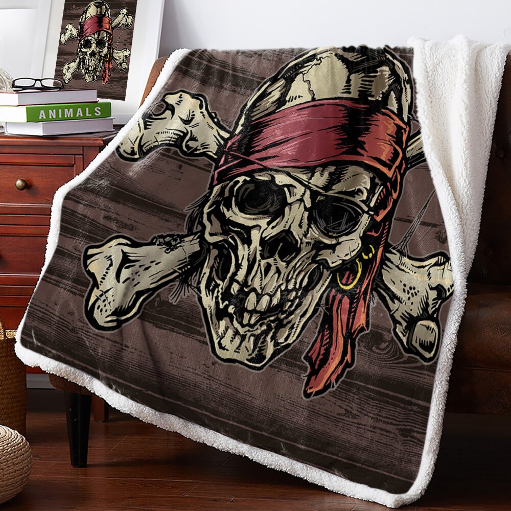 Sword Pirate Skull White Black Blanket Floral Fleece Blanket
