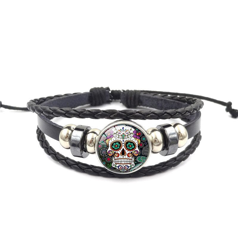 Sugar Skull Snap Button  bracelet For Women Men 18mm Glass