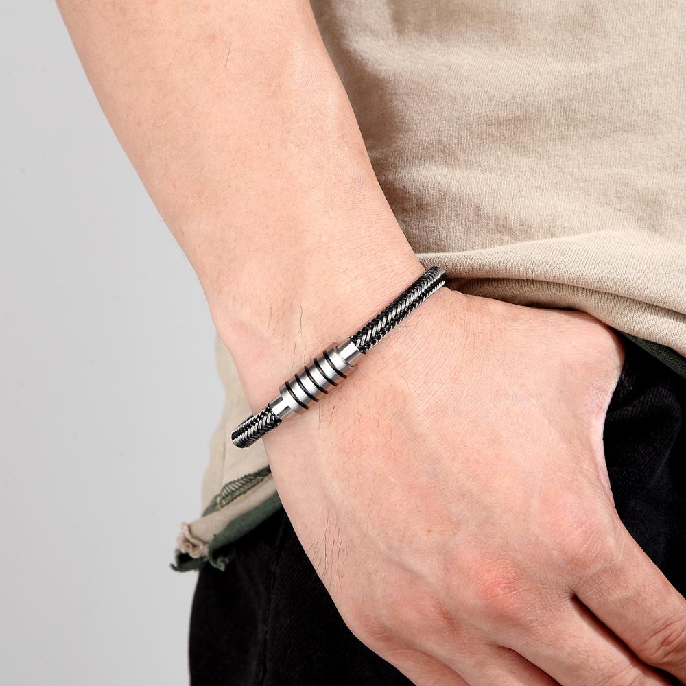 Punk Threaded Button Metal Weaving Bracelet