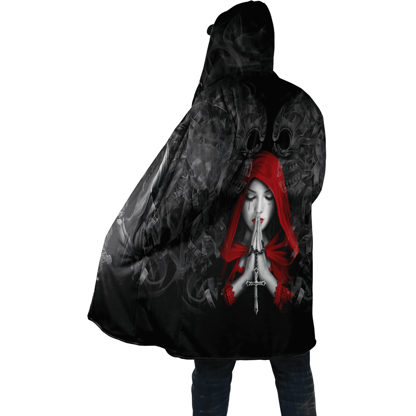 Winter Mens Cloak Fire Reaper Skull Tattoo 3D full Printing Fleece Hooded cloak Coat Unisex Casual Thick Warm Cape coat