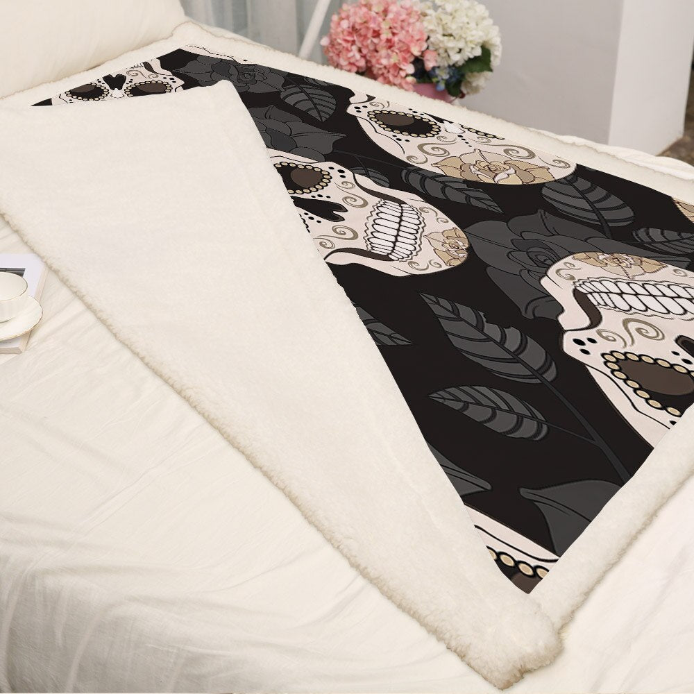 Plaid Skull Flannel Throw Blanket Snuggle Fuzzy Sherpa Fleece Microfiber Blankets