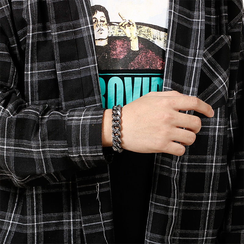 Punk Skull Charm Bracelet Men 21.5cm Stainless Steel