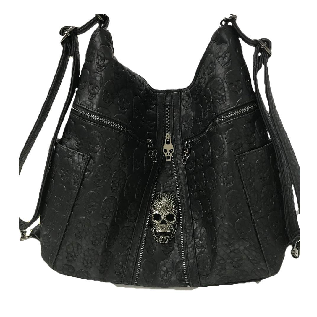 Women Print Shoulder Bag Skull Rivet Satchel Messenger Large Tote Purse