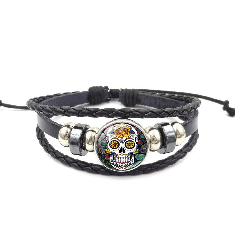 Sugar Skull Snap Button  bracelet For Women Men 18mm Glass
