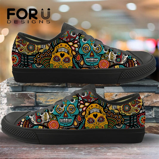 Cute Suger Skull Pattern Women Low Style Canvas Shoes