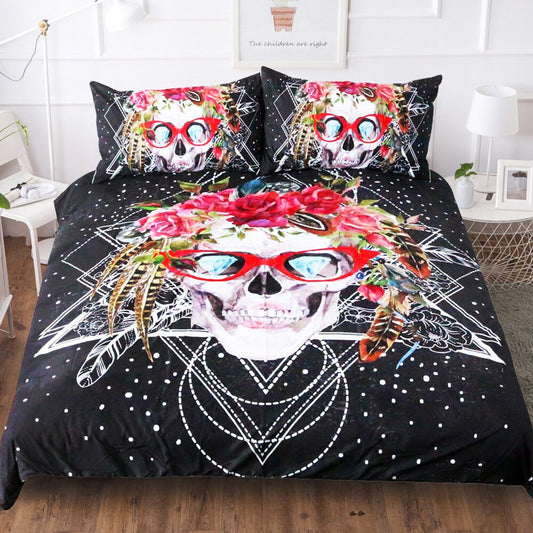 Black Sugar Skulls Comforter Bedding Sets Brand Home King Bedclothes Cotton