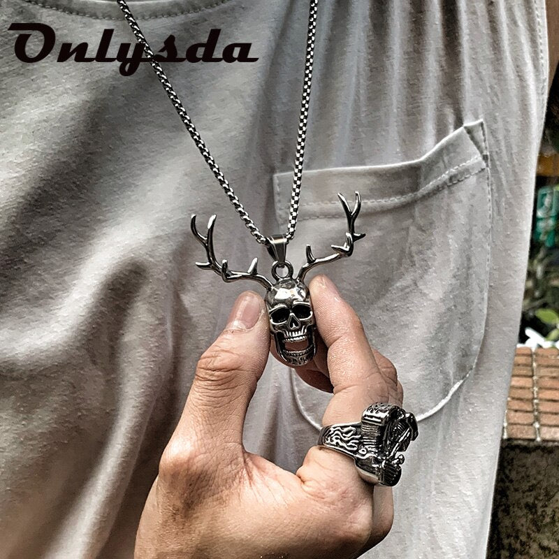 Skull Pendant Necklace Men's Fashion Biker Rock Punk Jewelry Stainless steel