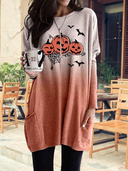Ladies Halloween Straight Dress Mini Pumpkin Skull