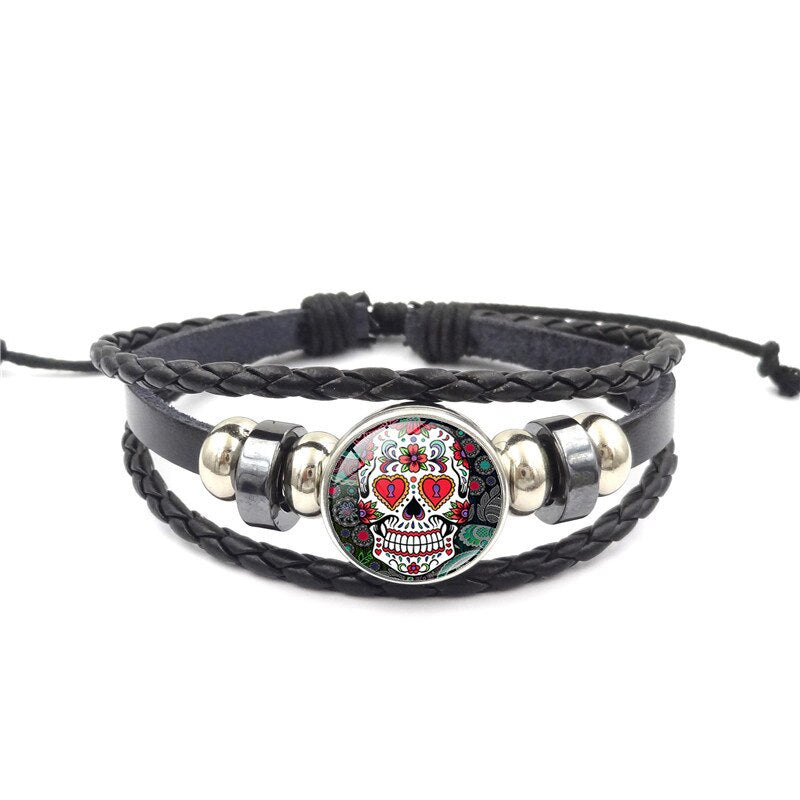Sugar Skull Snap Button  bracelet For Women Men 18mm Glass