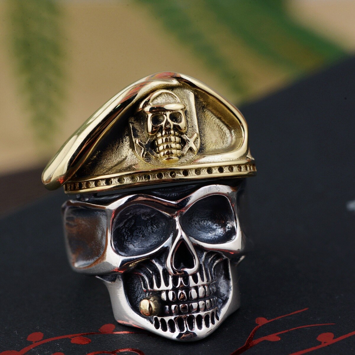 Authentic 925 Sterling Silver Skull Head Mens Rings Biker With Cap Vintage Punk