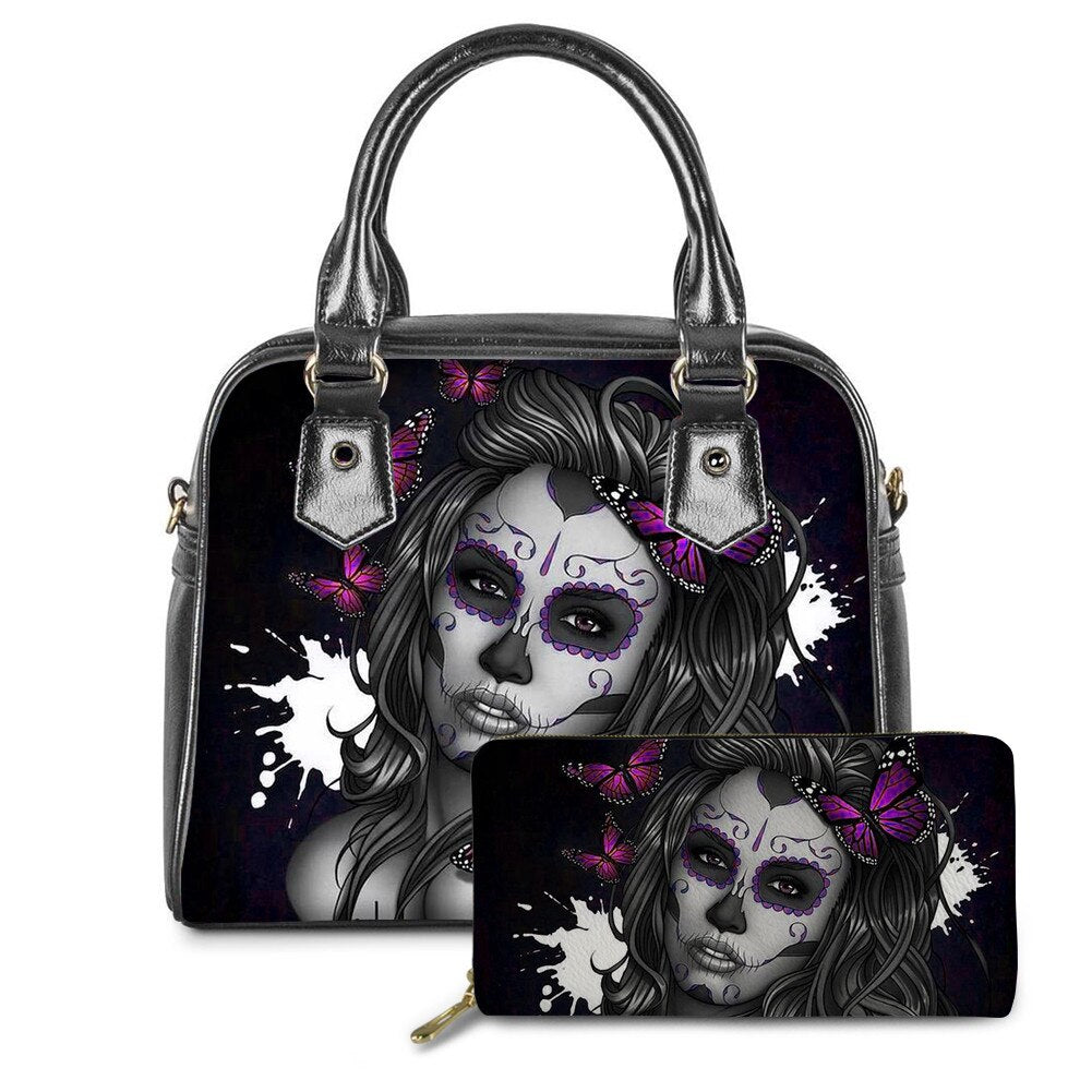 Sugar Skull Girls Print Luxury Handbags Rose Gothic Bags & wallet