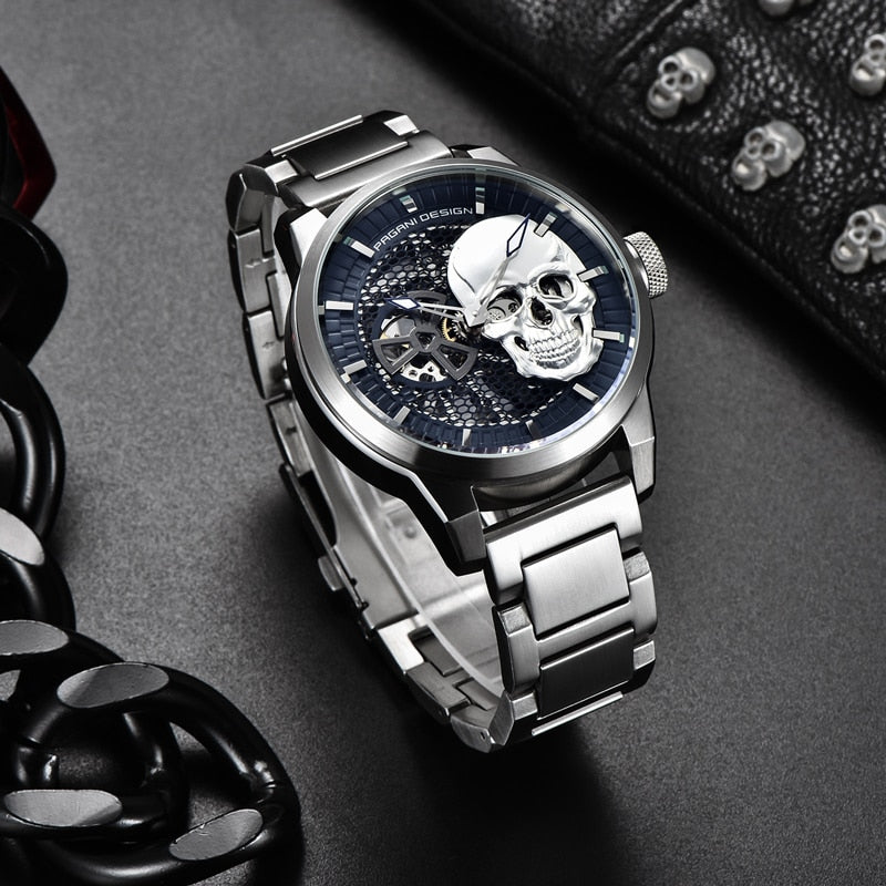 Skeleton Skull Men&#39;s Mechanical Watches Top Brand Stainless Steel Waterproof Automatic Watch Sapphire Glass Clock