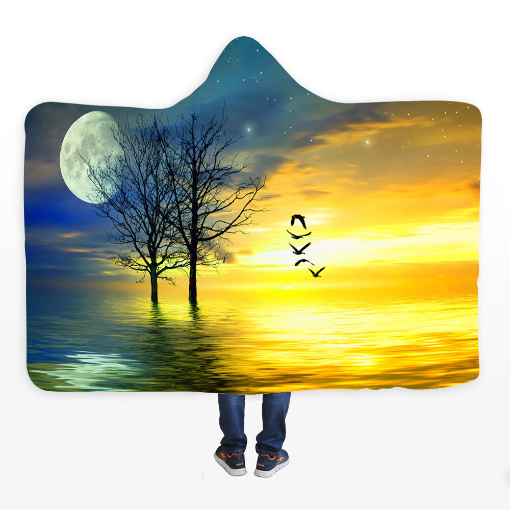 3D Halloween Skull Print Hooded Blanket Comfortable Soft Blanket