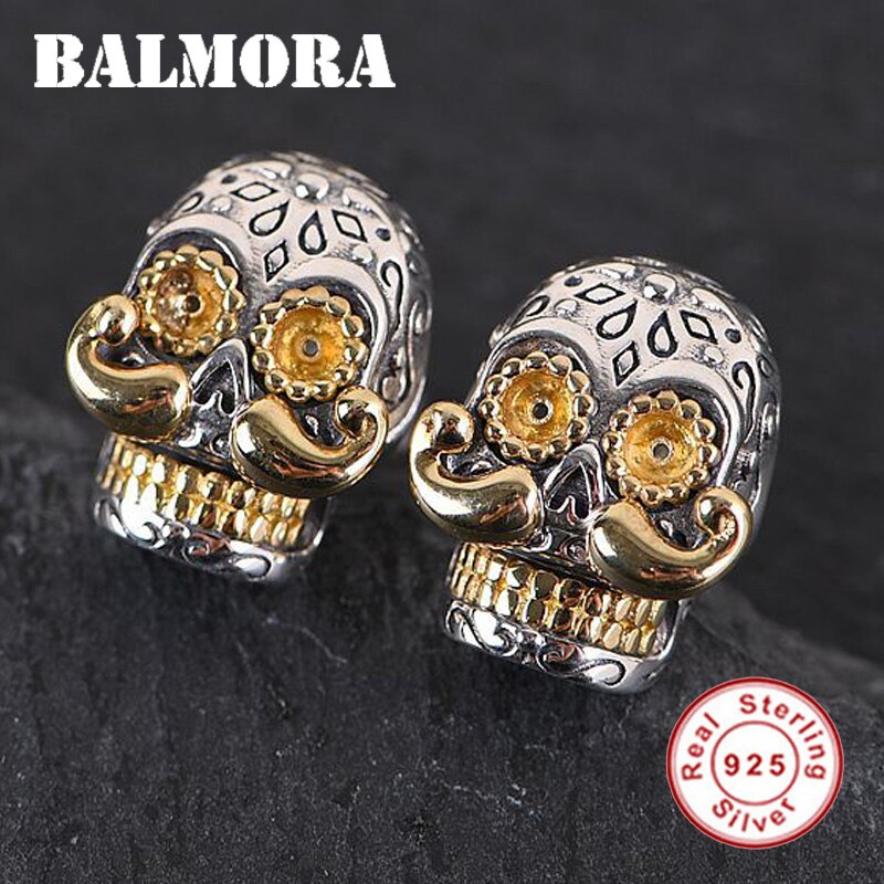 100% Real 925 Sterling Silver Skull & Long Beard Stud Earrings