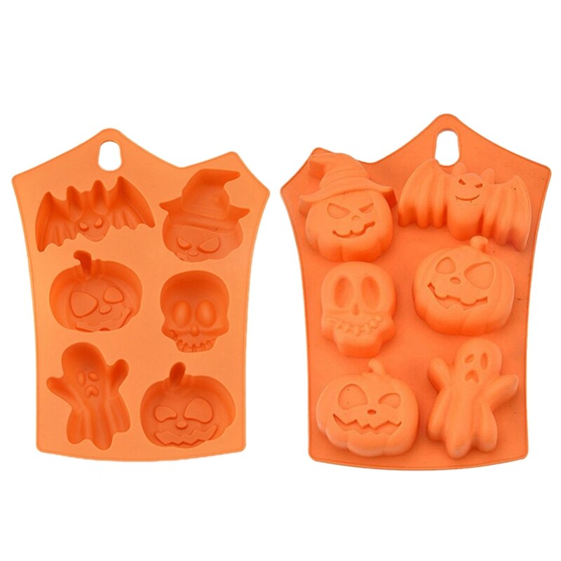 1pcs 6 Grids Pumpkin Bat Skull Ghost Shape Halloween Silicone Mold