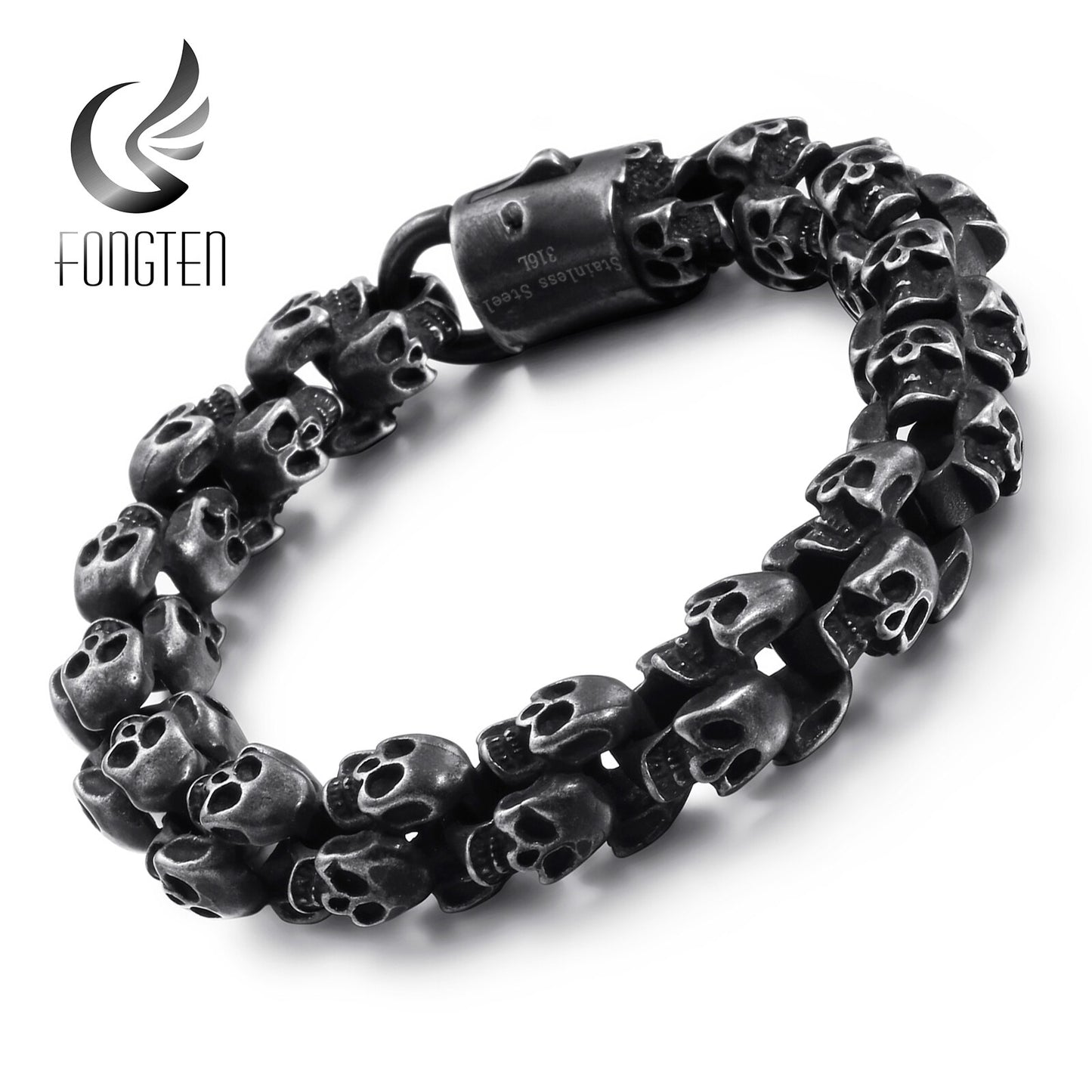 Fongten Vintage Skull Stainless Steel Men Black