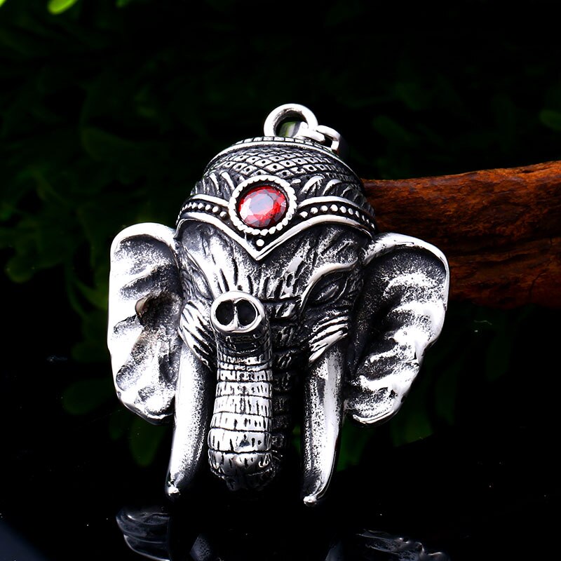 Animal Amulet Red Stone Classic Elephant Men's Pendant Necklace
