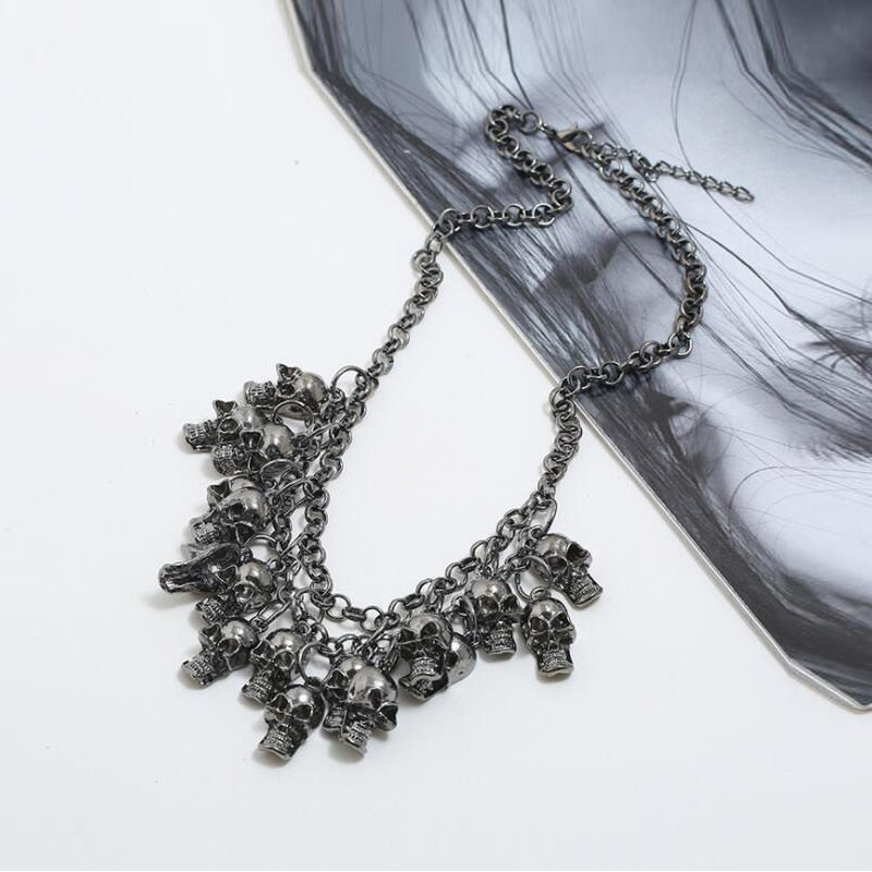 Classical Rock Punk Skull Necklace Pendant For Men Women Multi-layer Chain