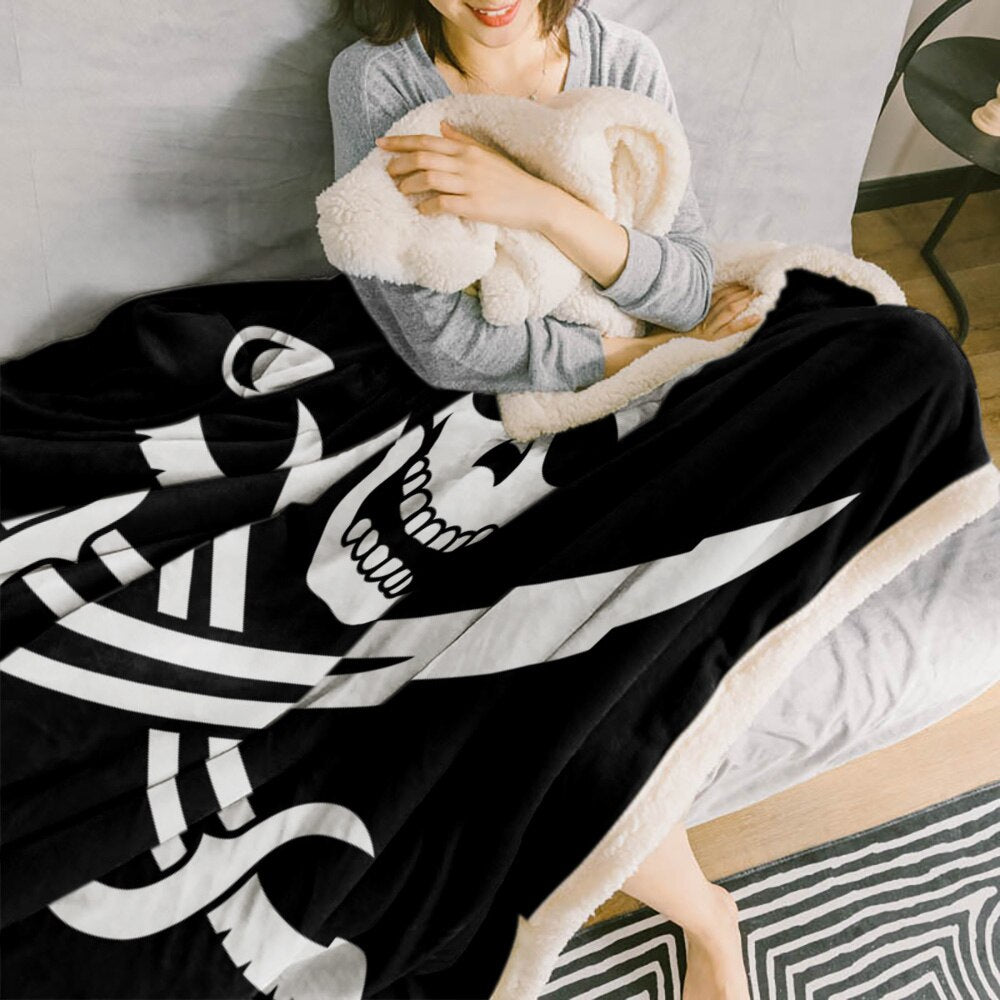 Sword Pirate Skull White Black Blanket Floral Fleece Blanket